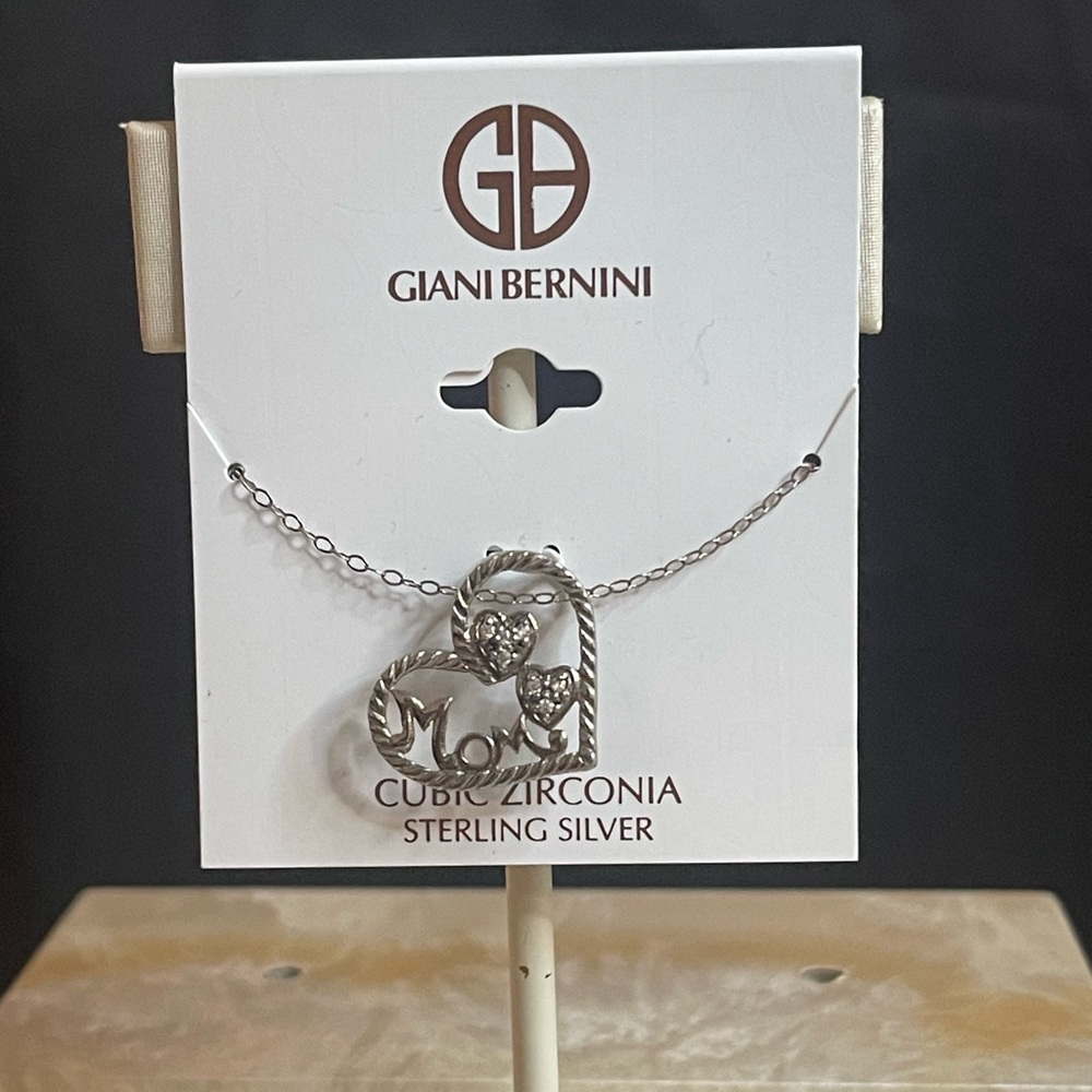 #111 - Brand New Giani Bernini Sterling Silver Heart & Mom Pendant